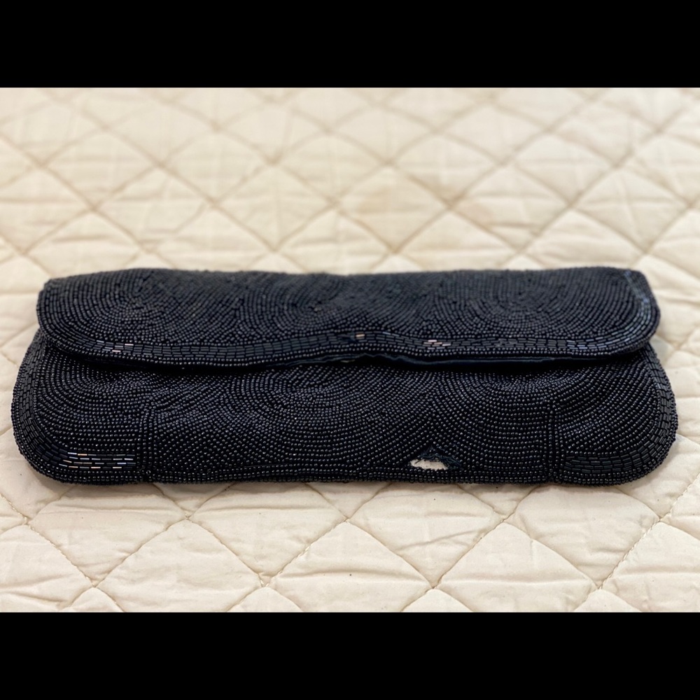 Bags By Josef Black Vintage Hand Beaded In Japan Silk Evening Clutch